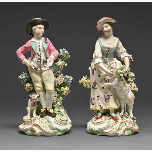 408 - A pair of Derby figures of Garland Shepherds, c1770,  18.5cm