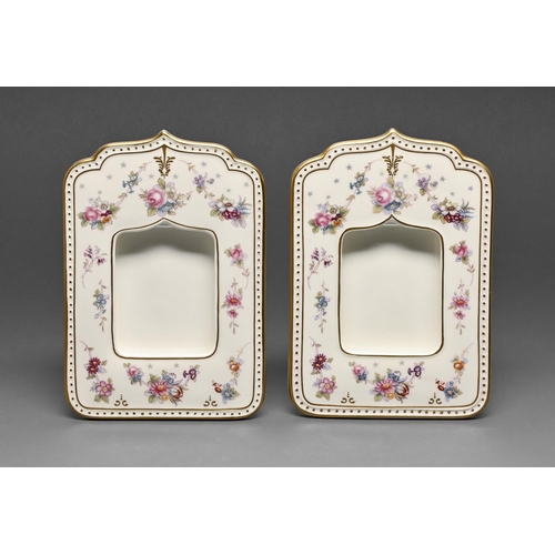 417 - A pair of Royal Crown Derby floral photograph frames, late 20th c, 18cm h, printed mark... 