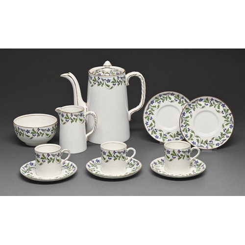 422 - An Aynsley coffee service, c1910, with blue and green trailing sprig border, coffee pot and cover 17... 