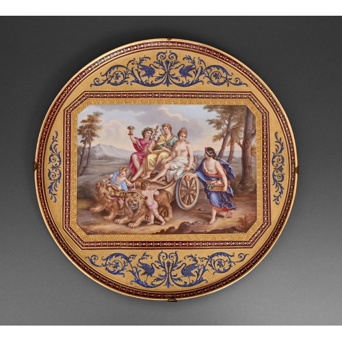 449 - A Carl Knoll Vienna style porcelain cabaret tray, late 19th c, painted by P Tschier..., with Cybele ... 