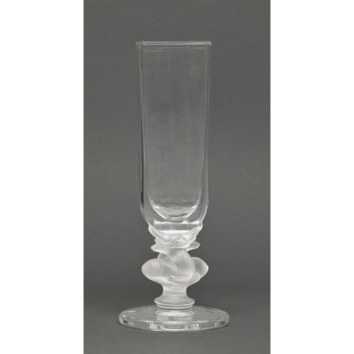 453 - A Lalique semi-frosted glass square vase, 28cm h, etched Lalique France, paper label... 