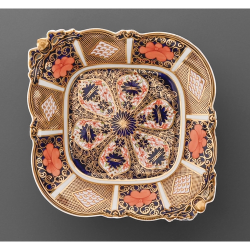 457 - A Royal Crown Derby Imari pattern dish, 1917, on pierced feet, 29cm over handles, printed mark... 