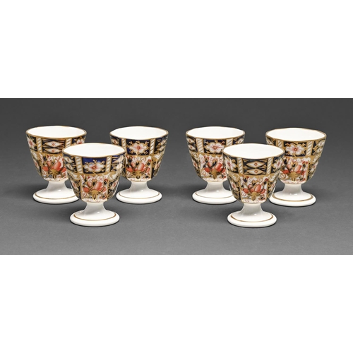 486 - A set of six Royal Crown Derby Old Derby Witches pattern eggcups, mid 20th c, 60mm h, printed mark... 