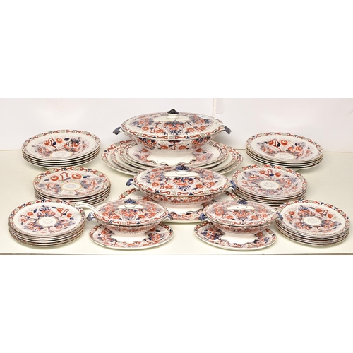 494 - A Royal Staffordshire pottery wrythen fluted Japan pattern Cairo pattern dinner service, c1900, soup... 