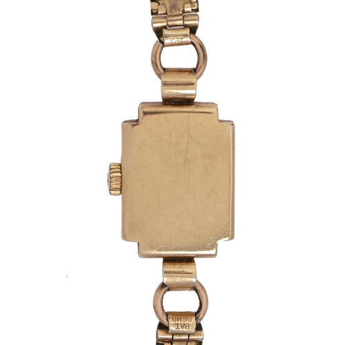 51 - An Omega 9ct gold rectangular lady's wristwatch, 16 x 22mm, Birmingham 1947, plated expanding bracel... 