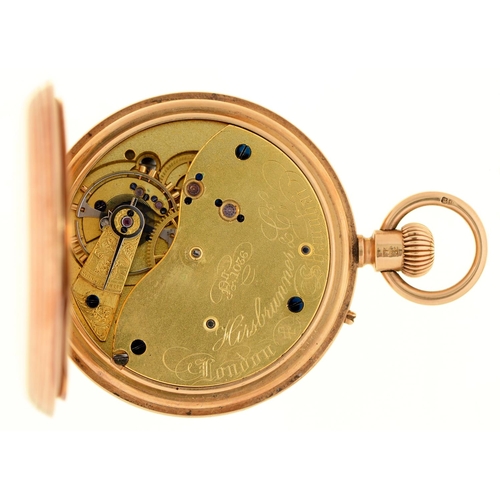 56 - An English 18ct gold hunting cased keyless lever watch, Hirsbrunner & Co, London & Shanghai,... 