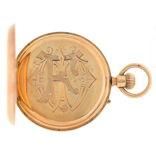 56 - An English 18ct gold hunting cased keyless lever watch, Hirsbrunner & Co, London & Shanghai,... 