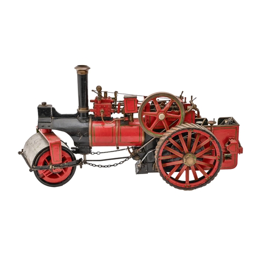 574 - A scratch built live steam model steam roller, wheels to convert back to road engine, 51cm l... 