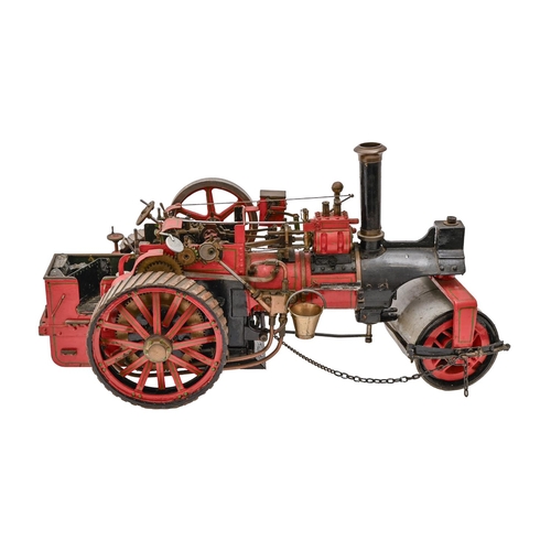 574 - A scratch built live steam model steam roller, wheels to convert back to road engine, 51cm l... 