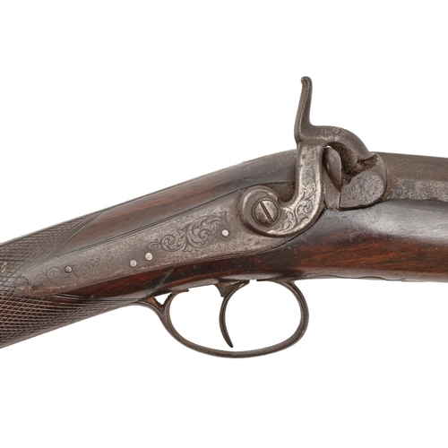 587 - An English 14 bore percussion sporting gun, early 19th c, the unsigned, swamped barrel octagonal at ... 