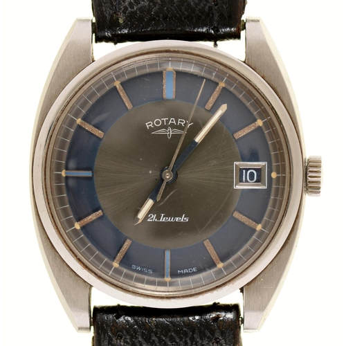 59 - A Rotary stainless steel gentleman's wristwatch, with blue and grey dial, 34mm diam, maker's box... 