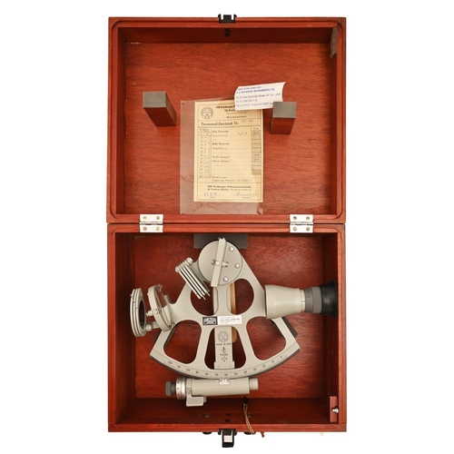 593 - A box sextant, Carl Zeiss, Jena, fitted stained wood box with original instruction manual, 33cm w... 