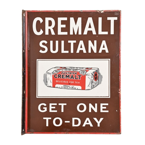 604 - Advertising. CREMALT SULTANA GET ONE TO-DAY red, brown, white and black double sided enamel sign, se... 