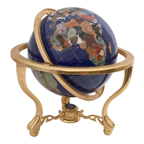 616 - A terrestrial mineral globe, in giltmetal tripod stand, 49cm h x 42cm diam