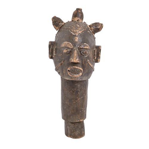 633 - Tribal art. A West African carved wooden head, possibly Igbo Nigeria, early 20th c, 58cm h... 