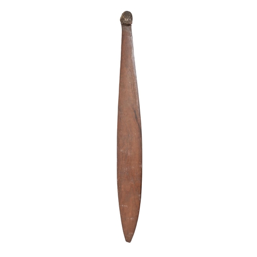 647 - Tribal art. Oceania, a carved wood paddle or spear, mid 20th c, 177cm l and a contemporary Woom... 