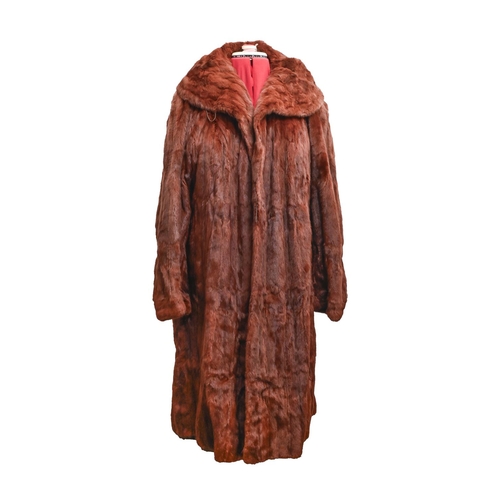 649A - Vintage clothing. A fur coat, three fur stoles and a contemporary crocodile hide clutch bag... 