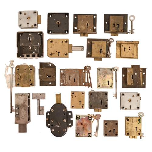 671 - Miscellaneous brass and steel safe locks, 19th c and later, various sizes, several with key... 