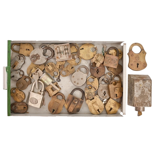 675 - Miscellaneous mainly brass padlocks and a Chubb Hercules padlock, early - mid 20th c, several with k... 