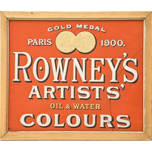 695 - Advertising. ROWNEY'S ARTISTS' OIL & WATER COLOURS glass shop display tablet, Burnham London, c1... 