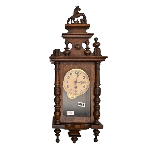 698 - A mahogany mantel clock, early 20th c, with painted dial, 40cm h and a later stained wood Vienna wal... 