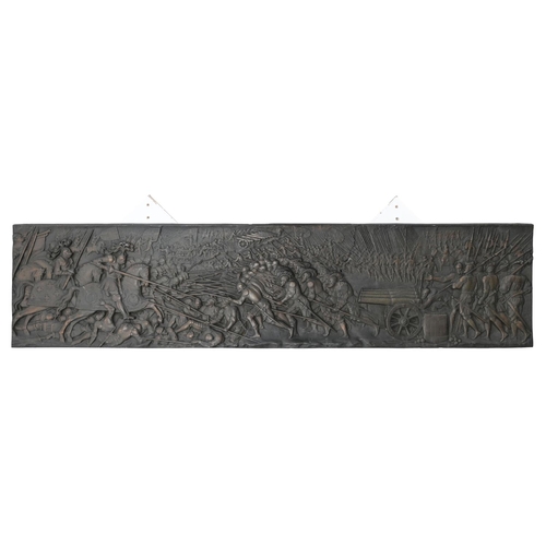 701 - A bronzed electrotype frieze of a battle, Gutave Rey & Son, in two sections, each 37 x 151cm... 