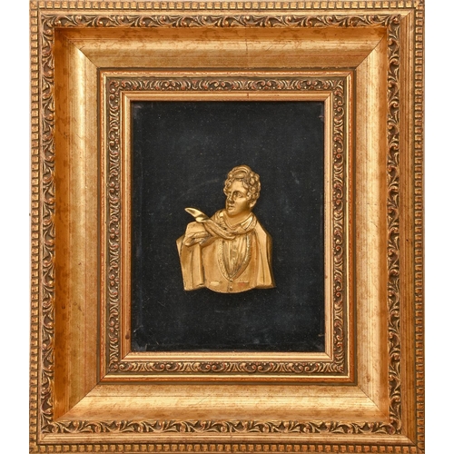 702 - A Victorian gilt lacquered brass portrait relief of Lord Byron, approximately 10cm h, framed... 