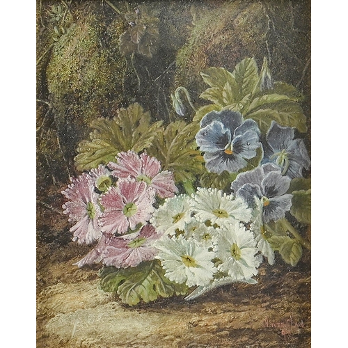 762 - Oliver Clare (1853-1927) - Still Life with Flowers before a Mossy Bank,  oil on canvas, signed and d... 