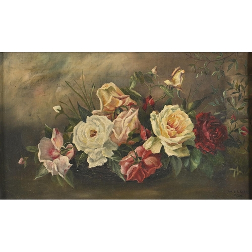 772 - W S Lacey (Fl. early 20th c) - Roses, two, both signed and dated 1929, oil on canvas, 36 x 62cm and ... 