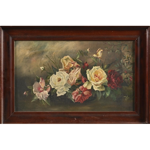 772 - W S Lacey (Fl. early 20th c) - Roses, two, both signed and dated 1929, oil on canvas, 36 x 62cm and ... 