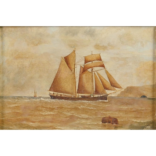 777 - Joe Wilson (19th / 20th c) - A Fore and Aft Rigged sailing Vessel off the Coast, signed, oil on canv... 