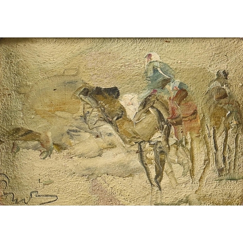 780 - Continental School, 20th c - Studies of Arab Tribesman, a pair, both indistinctly signed, oil on boa... 