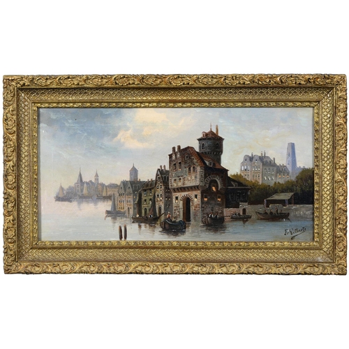 782 - Northern European School - Canal Scene, signed Fr Gilberts, oil on canvas, 25 x 51cm... 