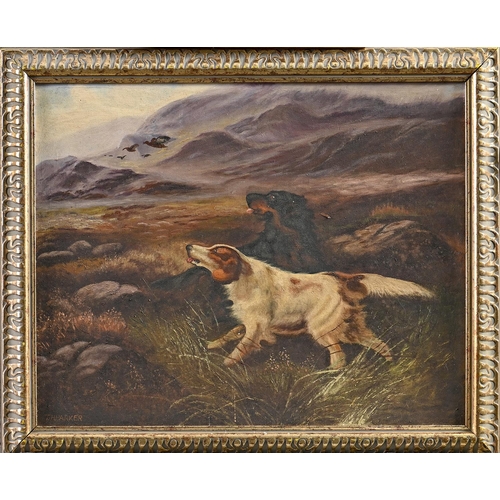 783 - Follower of Robert Clemenson - Setters on a Moor, signed T H Parker, oil on board, 39 x 49cm... 