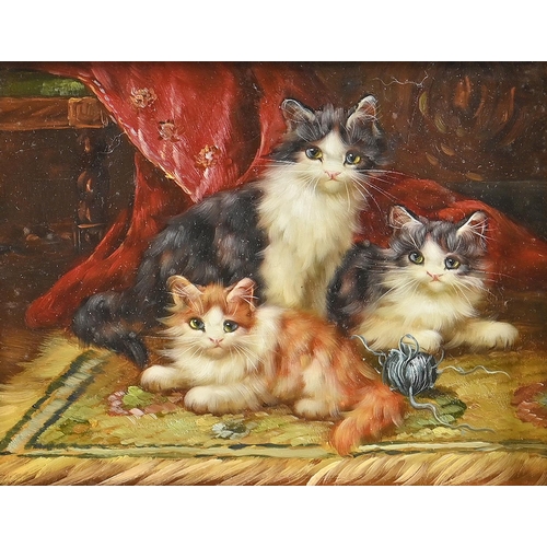 790 - 20th / 21st c - Three Kittens, oil on panel, 19 x 24cm