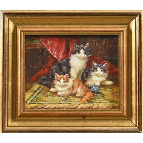 790 - 20th / 21st c - Three Kittens, oil on panel, 19 x 24cm