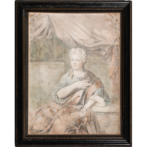 813 - French School, late 17th/early 18th c - Portrait of a Lady of Title, three-quarter length, sitting b... 