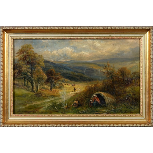 816 - George Turner (1841-1910) - Gypsies on the Common, signed, signed again and inscribed verso, oil on ... 