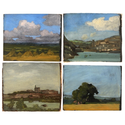 823 - British School, early 20th century - Landscape oil sketches, nine, signed indistinctly, on watercolo... 