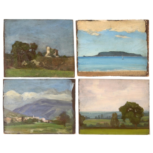 823 - British School, early 20th century - Landscape oil sketches, nine, signed indistinctly, on watercolo... 