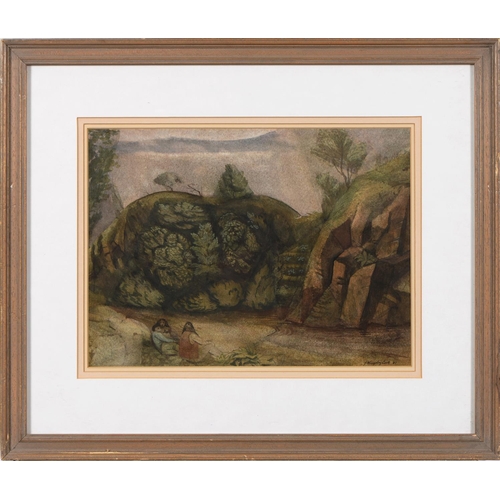 845 - John Kingsley Cook (1911-1994) - Figures in a Landscape, signed and dated 81, watercolour, 27 x 37.5... 