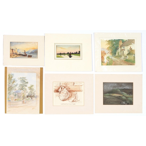 851 - A folio of miscellaneous pictures and prints, 19th c and later, mostly landscapes or architecture, t... 