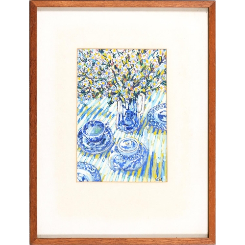 853 - Jean Winter, 20th c - Primroses, monogrammed JW within a rectangle, inscribed, titled and dated '88 ... 