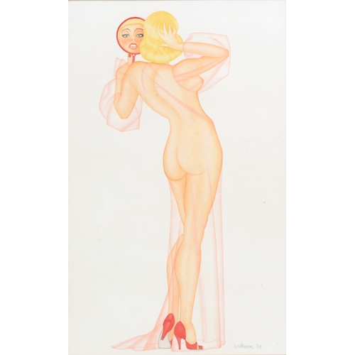 863 - Wilkinson, 20th c - Study of a Nude Pin-up Model, full length, signed and dated 84 in pencil, waterc... 