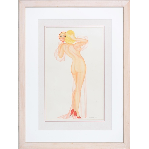 863 - Wilkinson, 20th c - Study of a Nude Pin-up Model, full length, signed and dated 84 in pencil, waterc... 