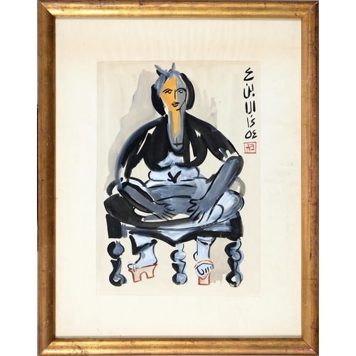 868A - South-East Asian School, 20th c - A Matriarch Seated in a Lotus, monogrammed AE, inscribed in c... 