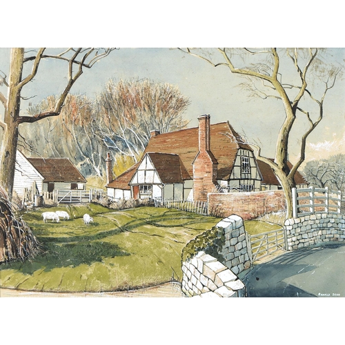 870 - Ronald Dean (1929-2023) - Free Range, signed, titled Mall Galleries label to verso, watercolour, gou... 