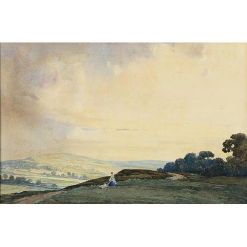 879 - Percy Lancaster (1878-1951) - Admiring the Hilltop, signed and dated 18, titled and inscribed mount,... 