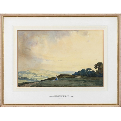 879 - Percy Lancaster (1878-1951) - Admiring the Hilltop, signed and dated 18, titled and inscribed mount,... 