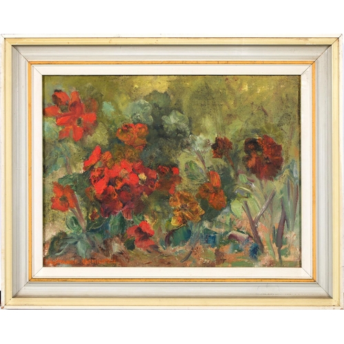 885 - Constance Hamilton, 20th c - Poppies and other Country Flowers, signed, oil on board, 29 x 38.5cm... 